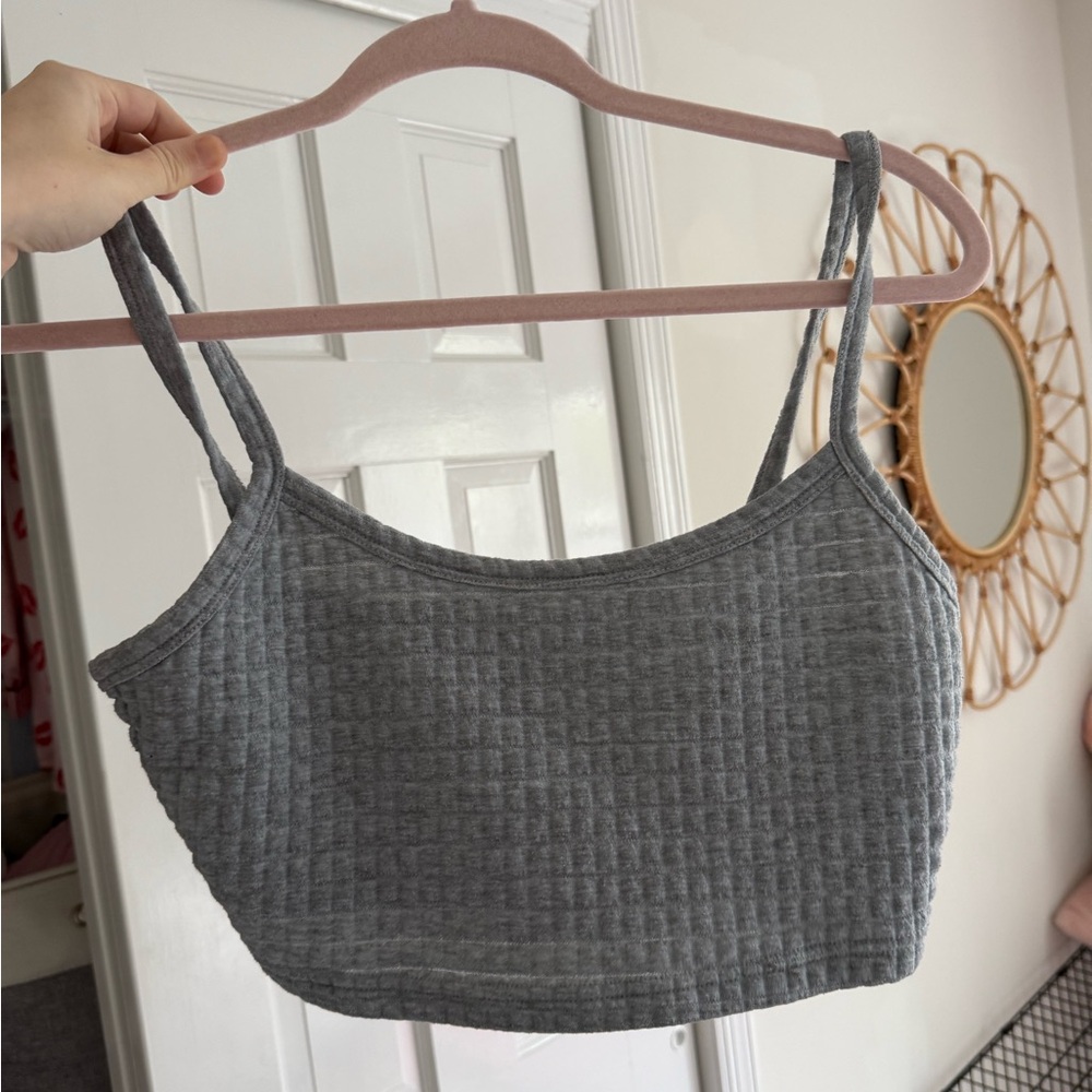 Gray spaghetti strap crop top